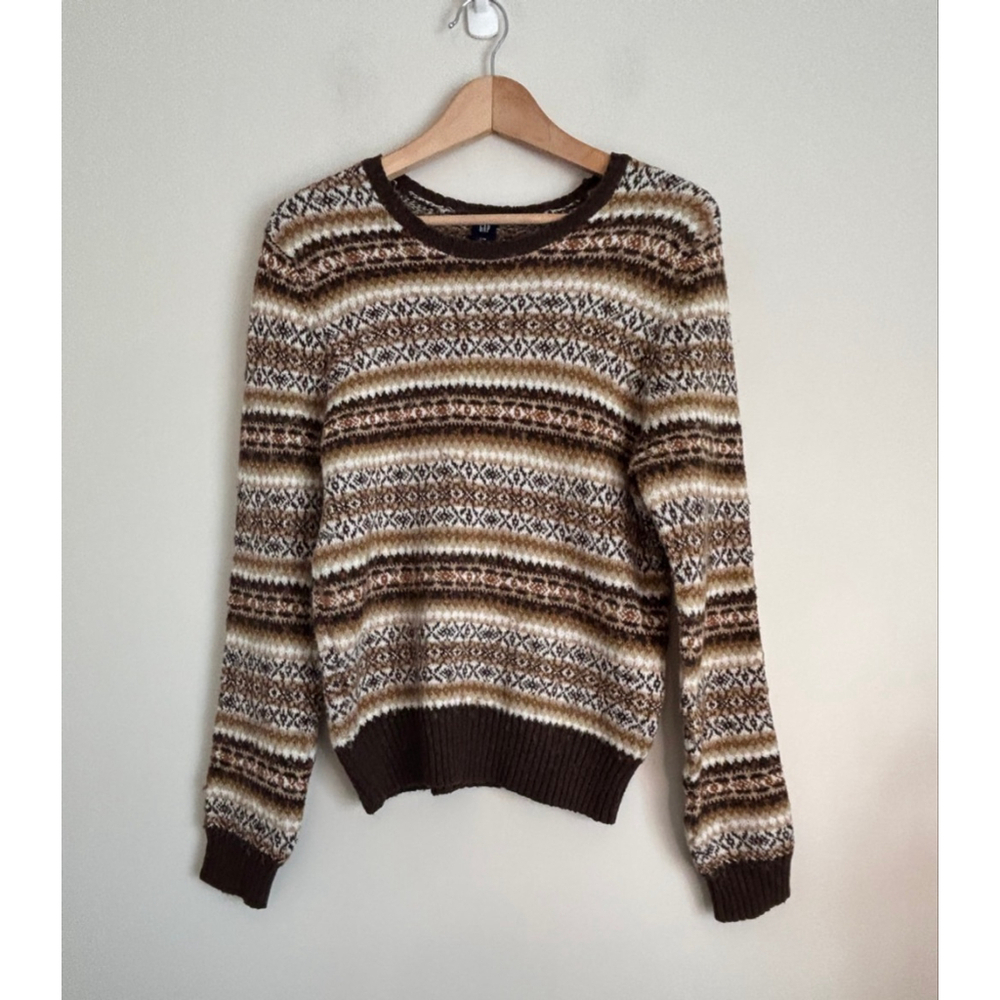 Vintage Gap Fair Isle Knit Sweater Brown Tan Large